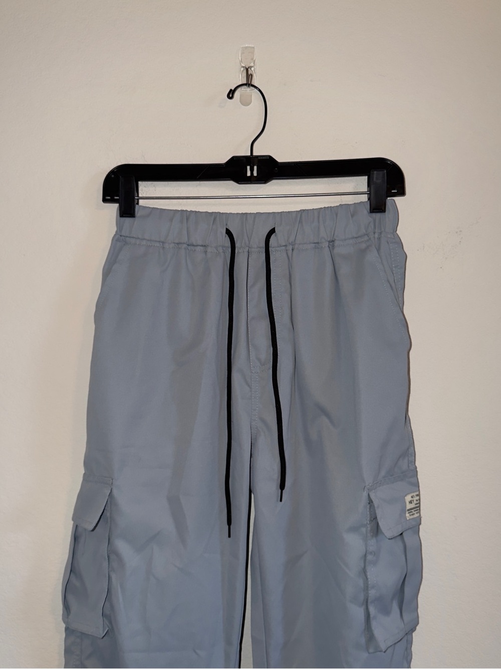 Light Gray Cargo Track Joggers with Black Drawstring